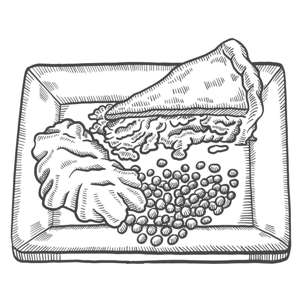 taart en maas aardappel Brits of Engeland voedsel keuken geïsoleerd tekening hand- getrokken schetsen met schets stijl vector