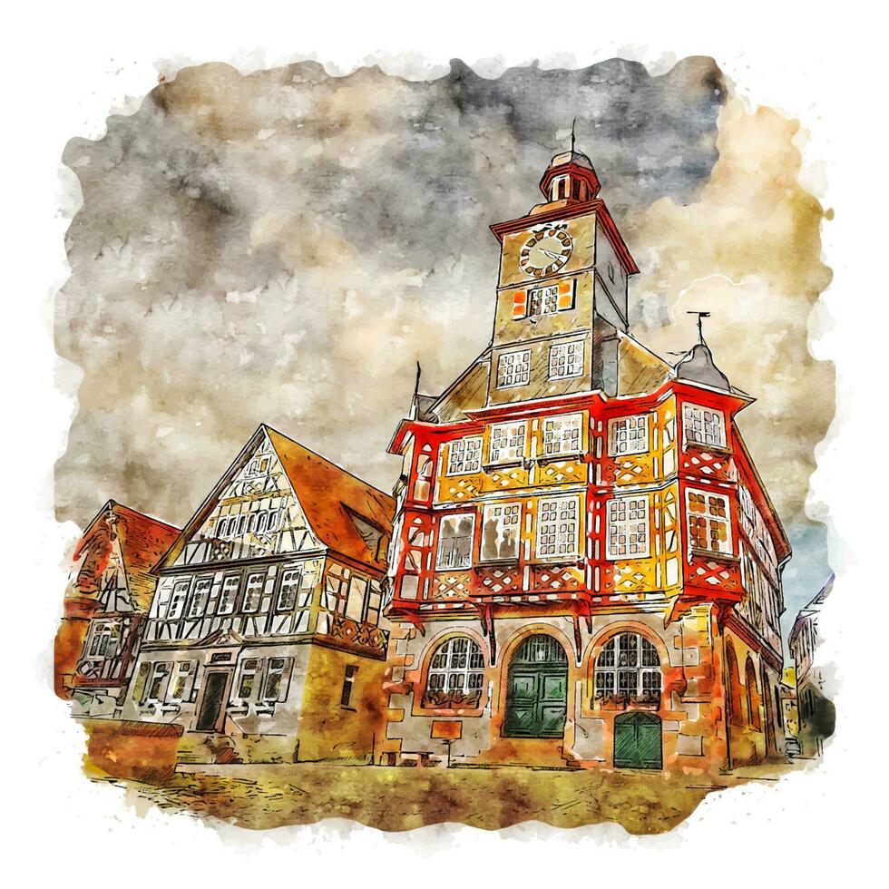 heppenheim duitsland aquarel schets hand getekende illustratie vector