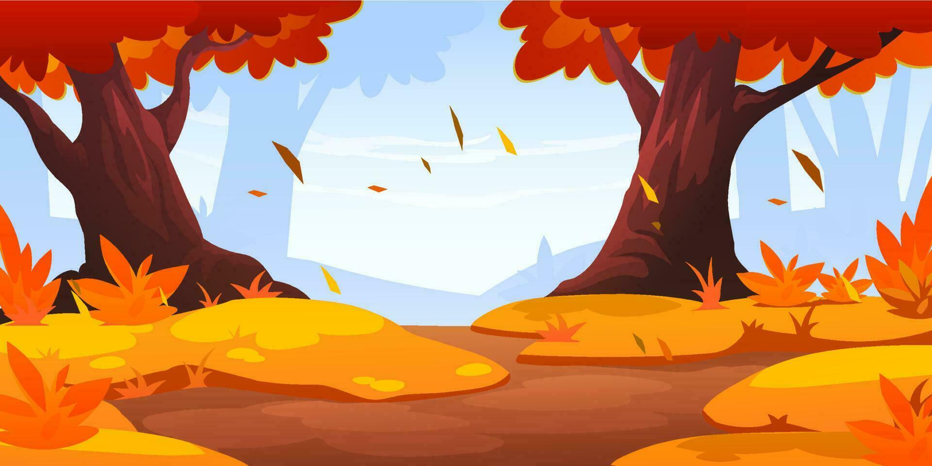 herfst Woud landschap met oranje boom en gras vector