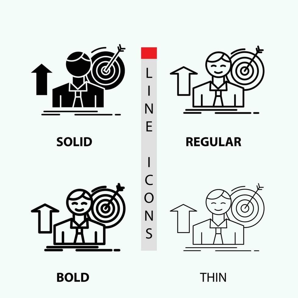 succes. gebruiker. doelwit. bereiken. groei icoon in dun. normaal. stoutmoedig lijn en glyph stijl. vector illustratie