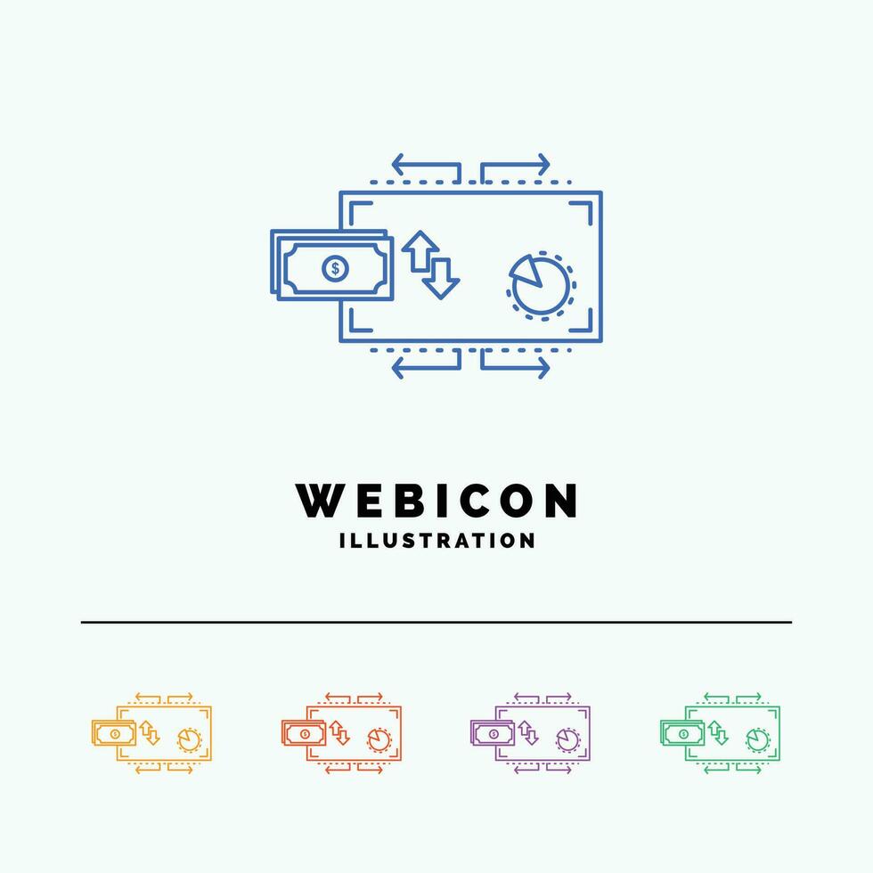 financiën. stromen. marketing. geld. betalingen 5 kleur lijn web icoon sjabloon geïsoleerd Aan wit. vector illustratie