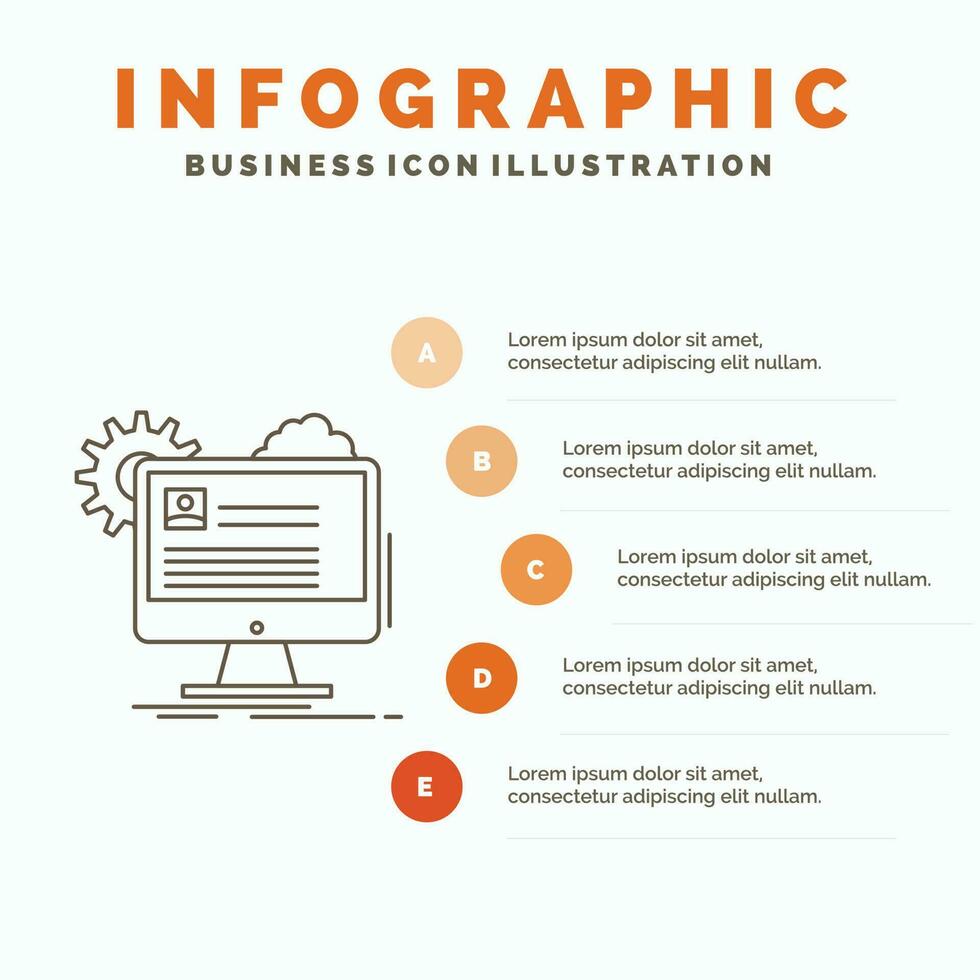 account. profiel. rapport. Bewerk. bijwerken infographics sjabloon voor website en presentatie. lijn grijs icoon met oranje infographic stijl vector illustratie