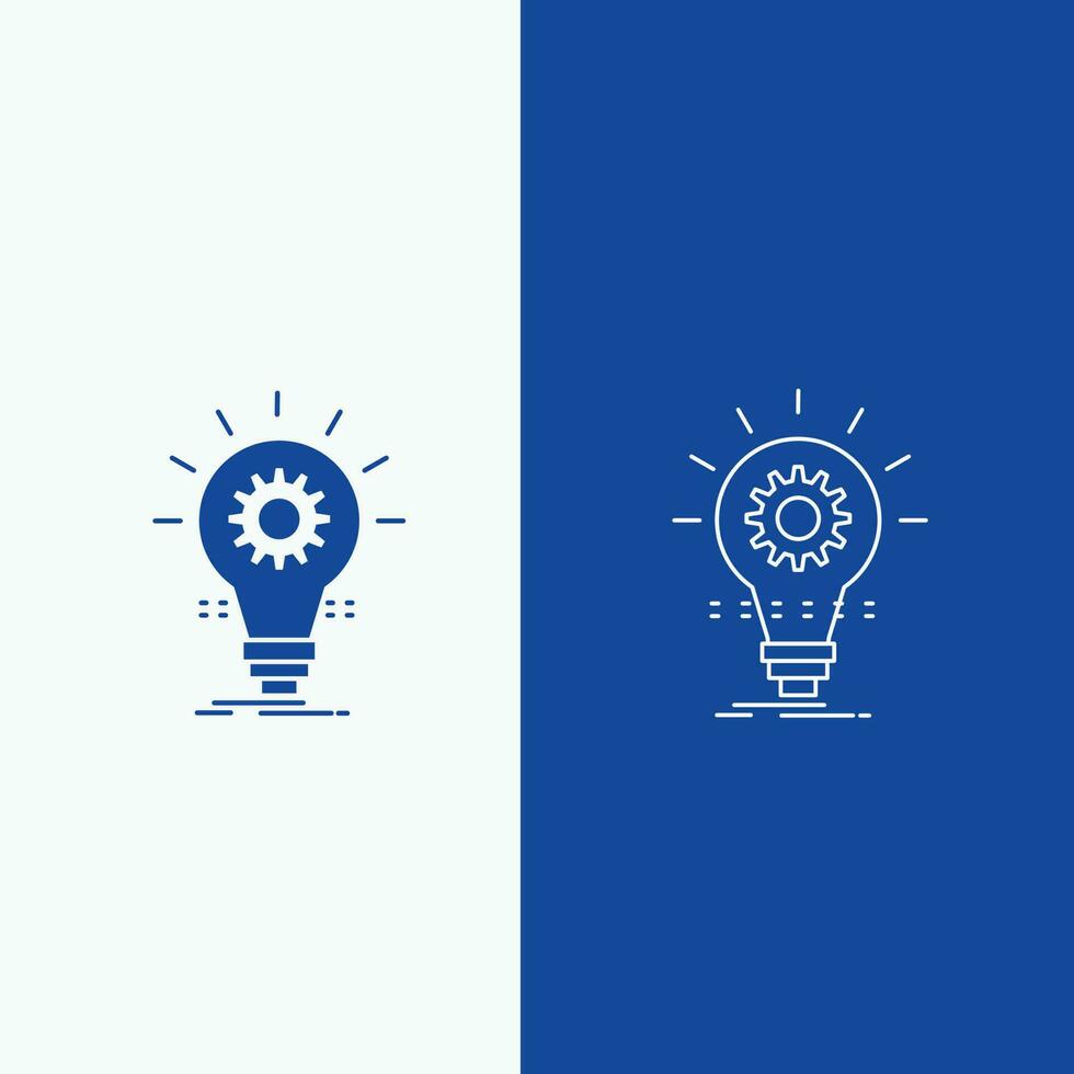 lamp. ontwikkelen. idee. innovatie. licht lijn en glyph web knop in blauw kleur verticaal banier voor ui en ux. website of mobiel toepassing vector