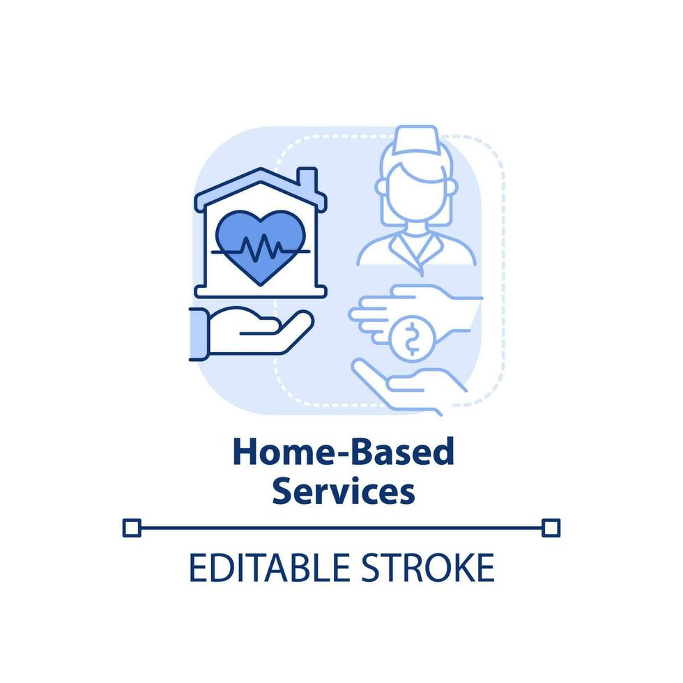 huis gebaseerd Diensten licht blauw concept icoon. gezondheidszorg. medisch zorg onderhoud abstract idee dun lijn illustratie. geïsoleerd schets tekening. bewerkbare hartinfarct. vector