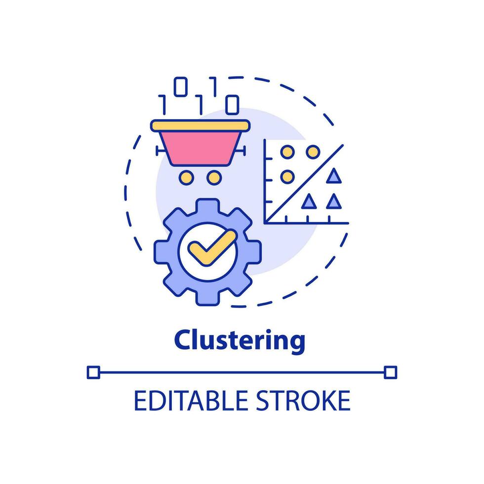 clustering concept icoon. gegevens mijnbouw techniek abstract idee dun lijn illustratie. hiërarchisch gegevens segmentatie. geïsoleerd schets tekening. bewerkbare hartinfarct. vector