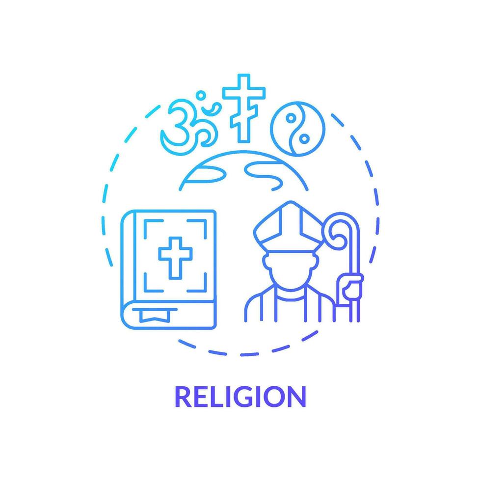 religie blauw helling concept icoon. geloof en aanbidding. sociaal Cultureel systeem. sociaal instelling abstract idee dun lijn illustratie. geïsoleerd schets tekening vector