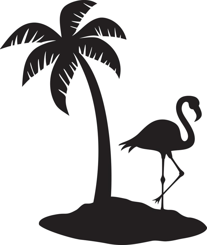 tropisch eiland met palm boom en flamingo vogel. vector illustratie.