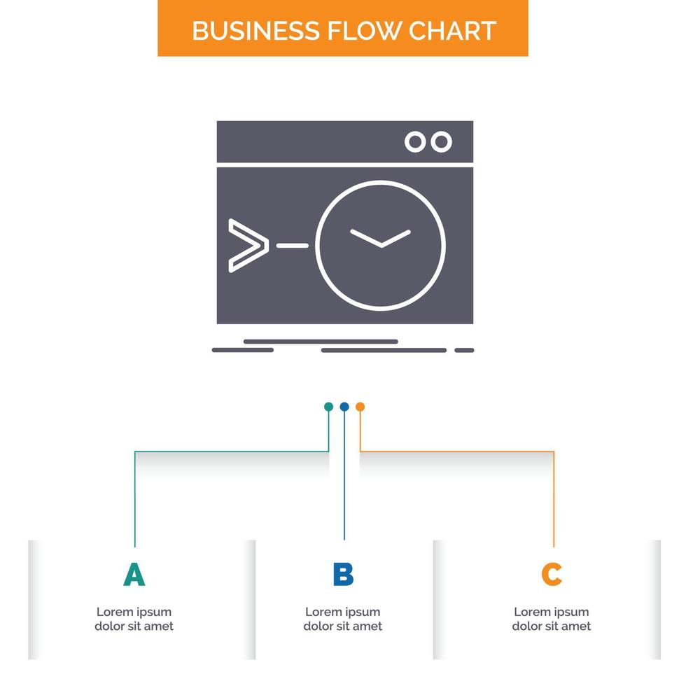 beheerder. opdracht. wortel. software. terminal bedrijf stromen tabel ontwerp met 3 stappen. glyph icoon voor presentatie achtergrond sjabloon plaats voor tekst. vector