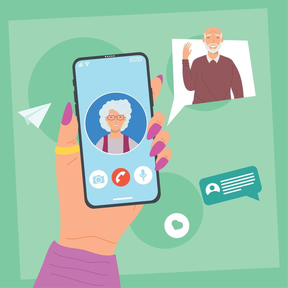 oud ouders communiceren in smartphone vector