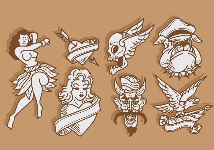 Gratis Old School Tattoo Pictogrammen Vector