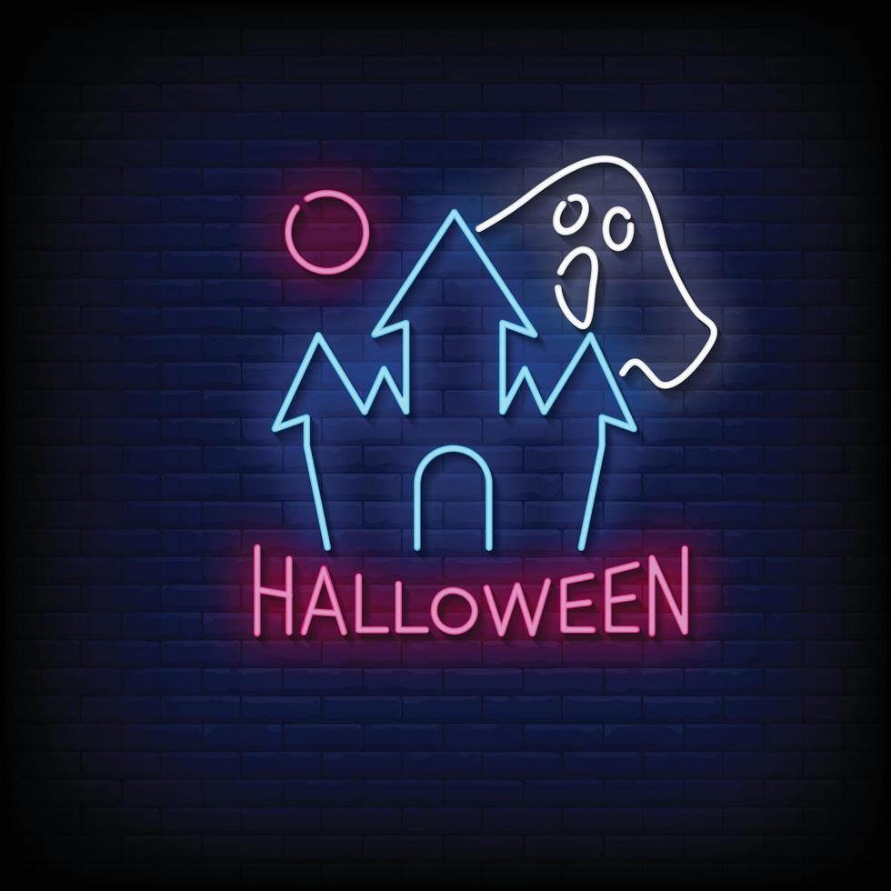 neon teken halloween met steen muur achtergrond vector