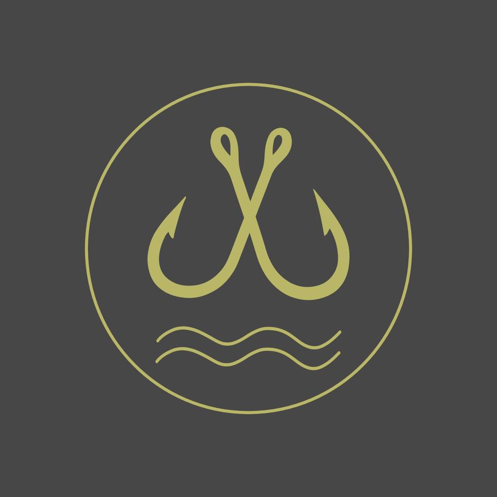goud visvangst haak vector sticker. embleem voor uw visvangst boot. logo voor vis zaken. zwart achtergrond.