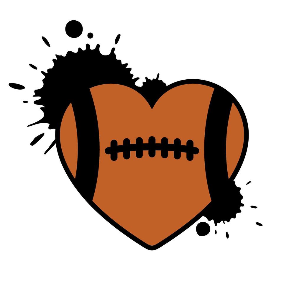 Amerikaans Amerikaans voetbal hart, rugby bal met verf spatten, vector icoon