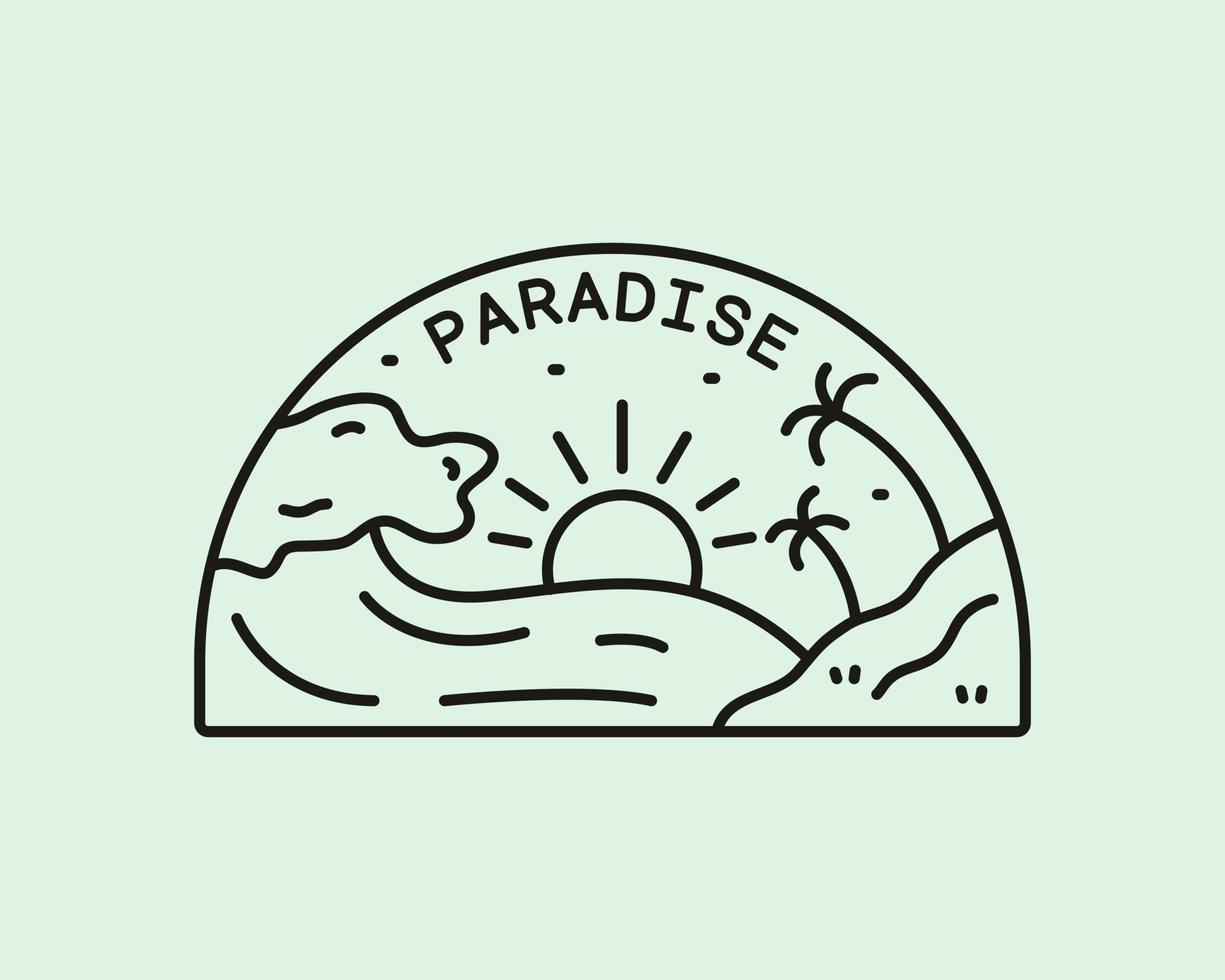 de paradijs Aan de strand in monoline ontwerp voor insigne, sticker, lapje, t overhemd ontwerp, enz vector