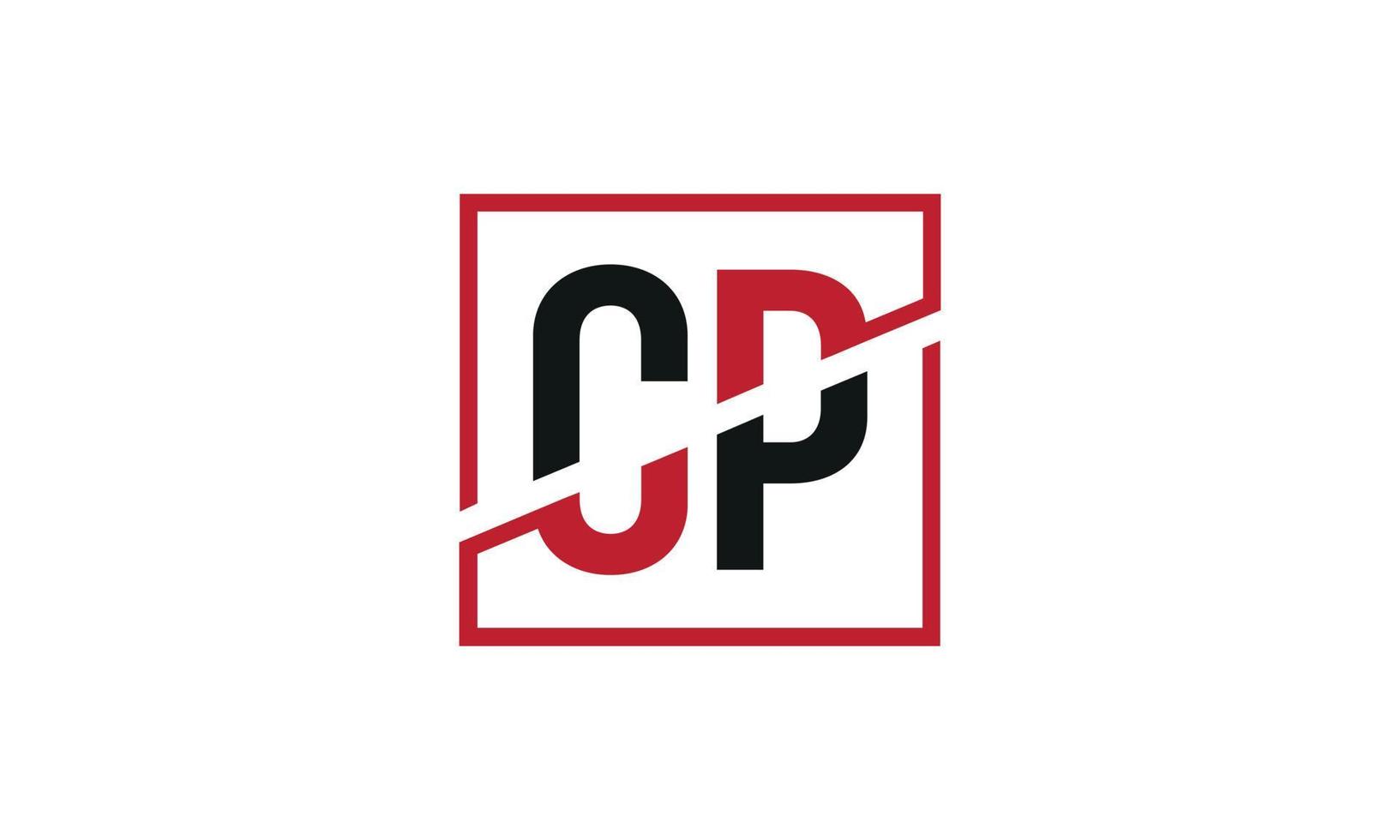 cp logo ontwerp. eerste cp brief logo monogram ontwerp in zwart en rood kleur met plein vorm geven aan. pro vector