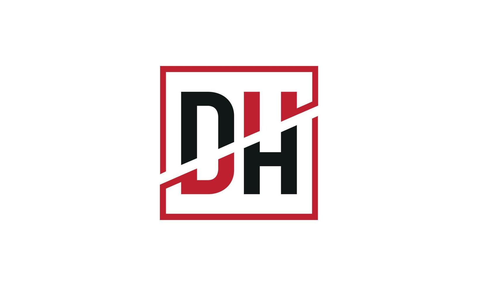 dh logo ontwerp. eerste dh brief logo monogram ontwerp in zwart en rood kleur met plein vorm geven aan. pro vector