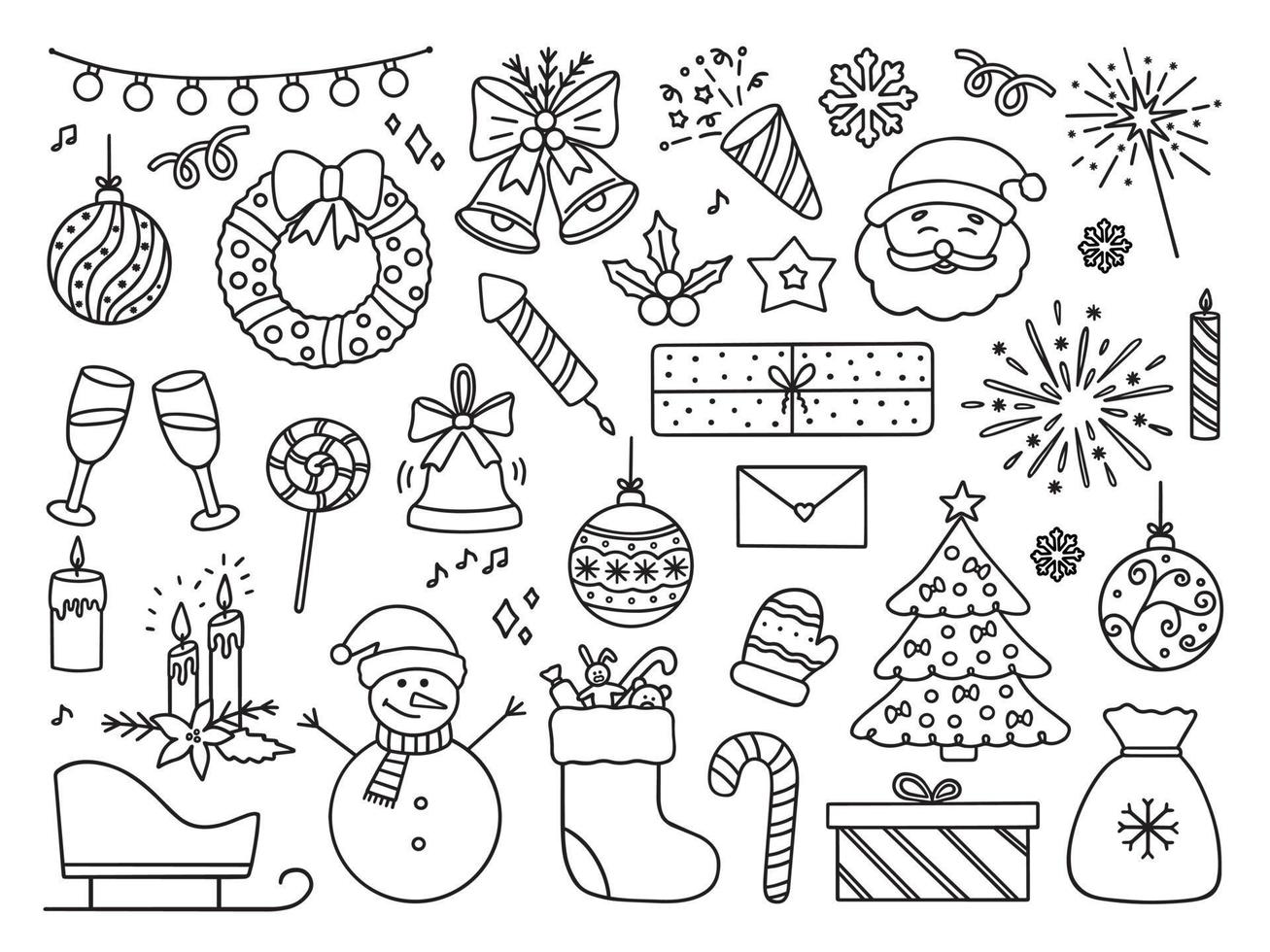 hand- getrokken reeks van Kerstmis tekening pictogrammen. nieuw jaar partij in schetsen stijl. vector illustratie geïsoleerd Aan wit achtergrond