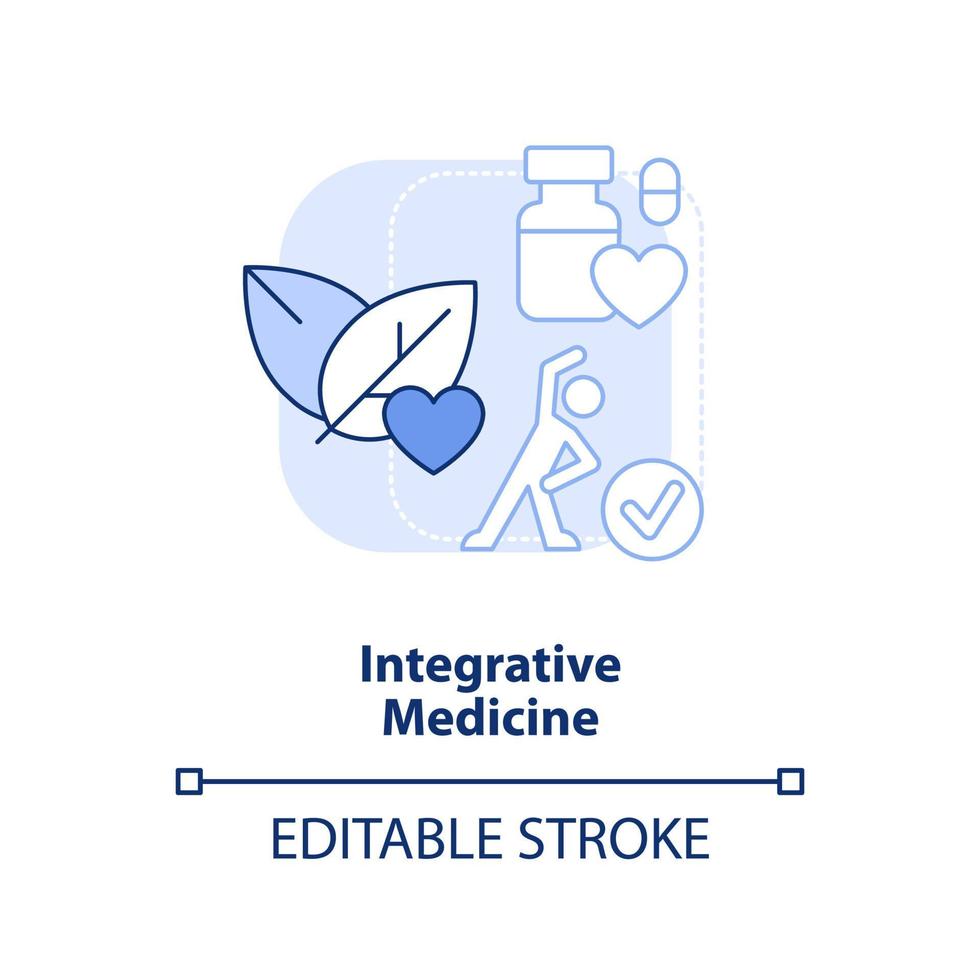 integratief geneeskunde licht blauw concept icoon. nadering naar medisch zorg abstract idee dun lijn illustratie. geïsoleerd schets tekening. bewerkbare hartinfarct. vector