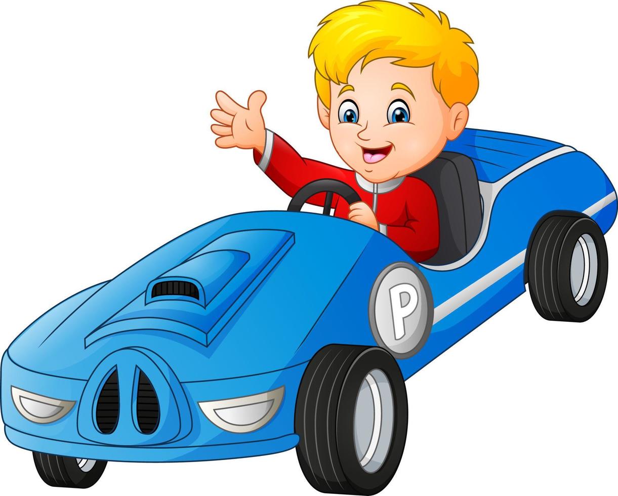 tekenfilm jongen rijden een auto vector