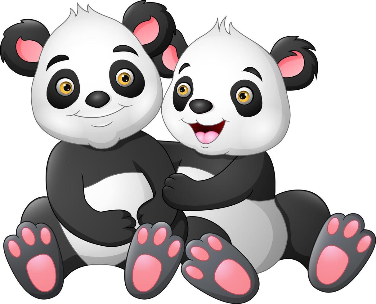 schattig panda paar in liefde vector