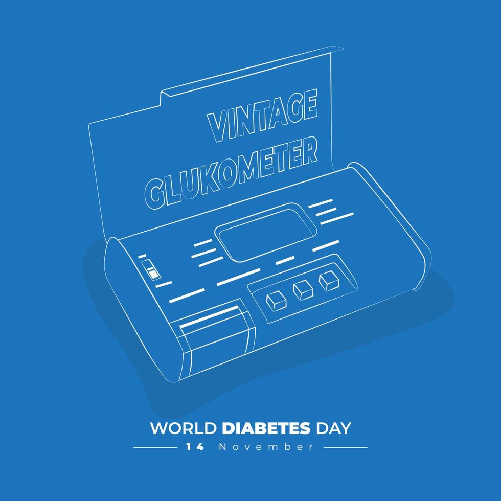 lijn kunst van glucometer ontwerp voor wereld diabetes dag sjabloon in blauw achtergrond ontwerp vector