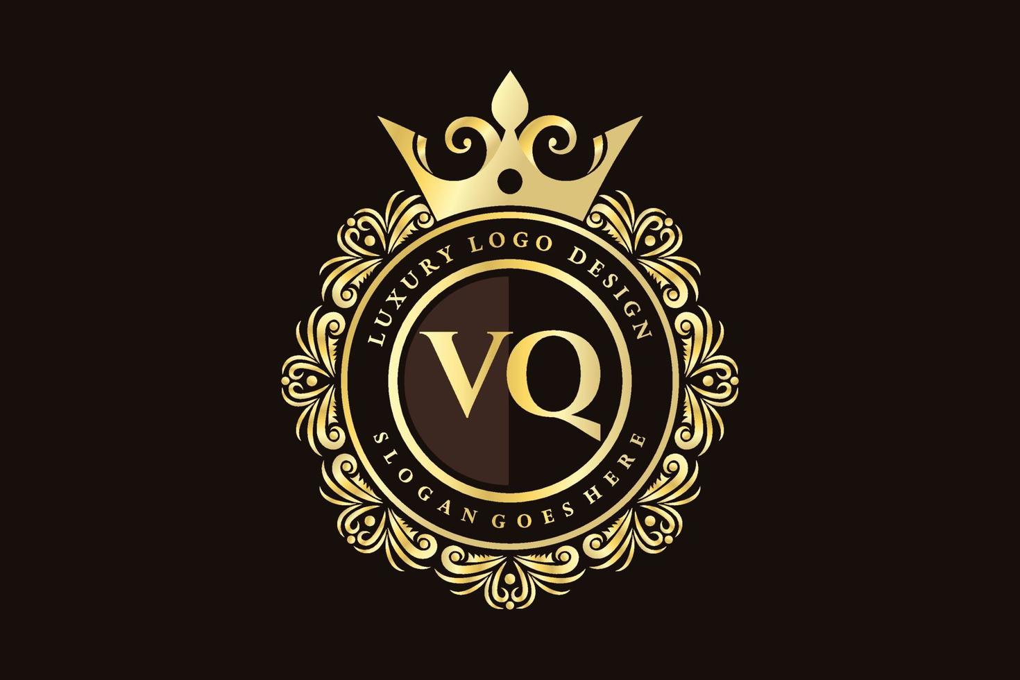 vq eerste brief goud kalligrafische vrouwelijk bloemen hand- getrokken heraldisch monogram antiek wijnoogst stijl luxe logo ontwerp premie vector