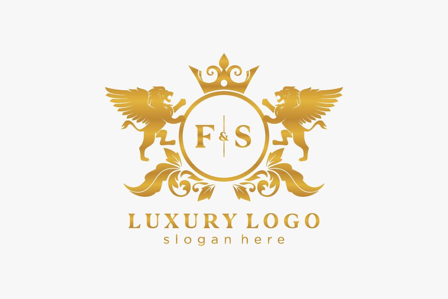 eerste fs brief leeuw Koninklijk luxe logo sjabloon in vector kunst voor restaurant, royalty, boetiek, cafe, hotel, heraldisch, sieraden, mode en andere vector illustratie.