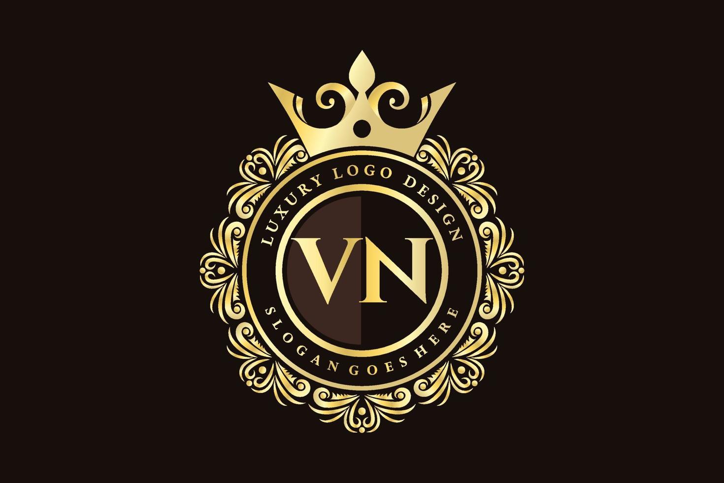 vn eerste brief goud kalligrafische vrouwelijk bloemen hand- getrokken heraldisch monogram antiek wijnoogst stijl luxe logo ontwerp premie vector