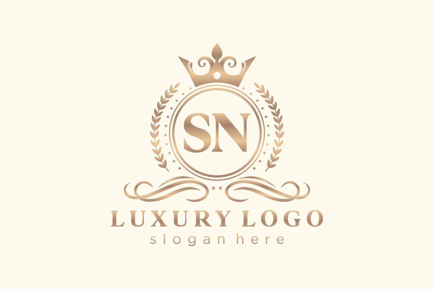 eerste sn brief Koninklijk luxe logo sjabloon in vector kunst voor restaurant, royalty, boetiek, cafe, hotel, heraldisch, sieraden, mode en andere vector illustratie.