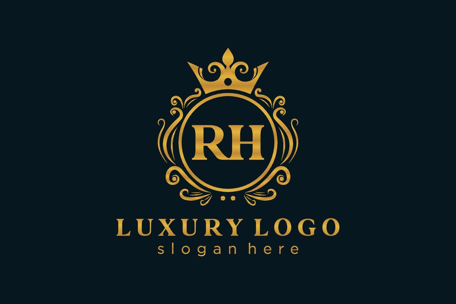 eerste rh brief Koninklijk luxe logo sjabloon in vector kunst voor restaurant, royalty, boetiek, cafe, hotel, heraldisch, sieraden, mode en andere vector illustratie.