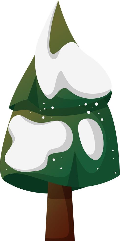 schattig weinig Kerstmis boom met sneeuw in tekenfilm stijl geïsoleerd vector