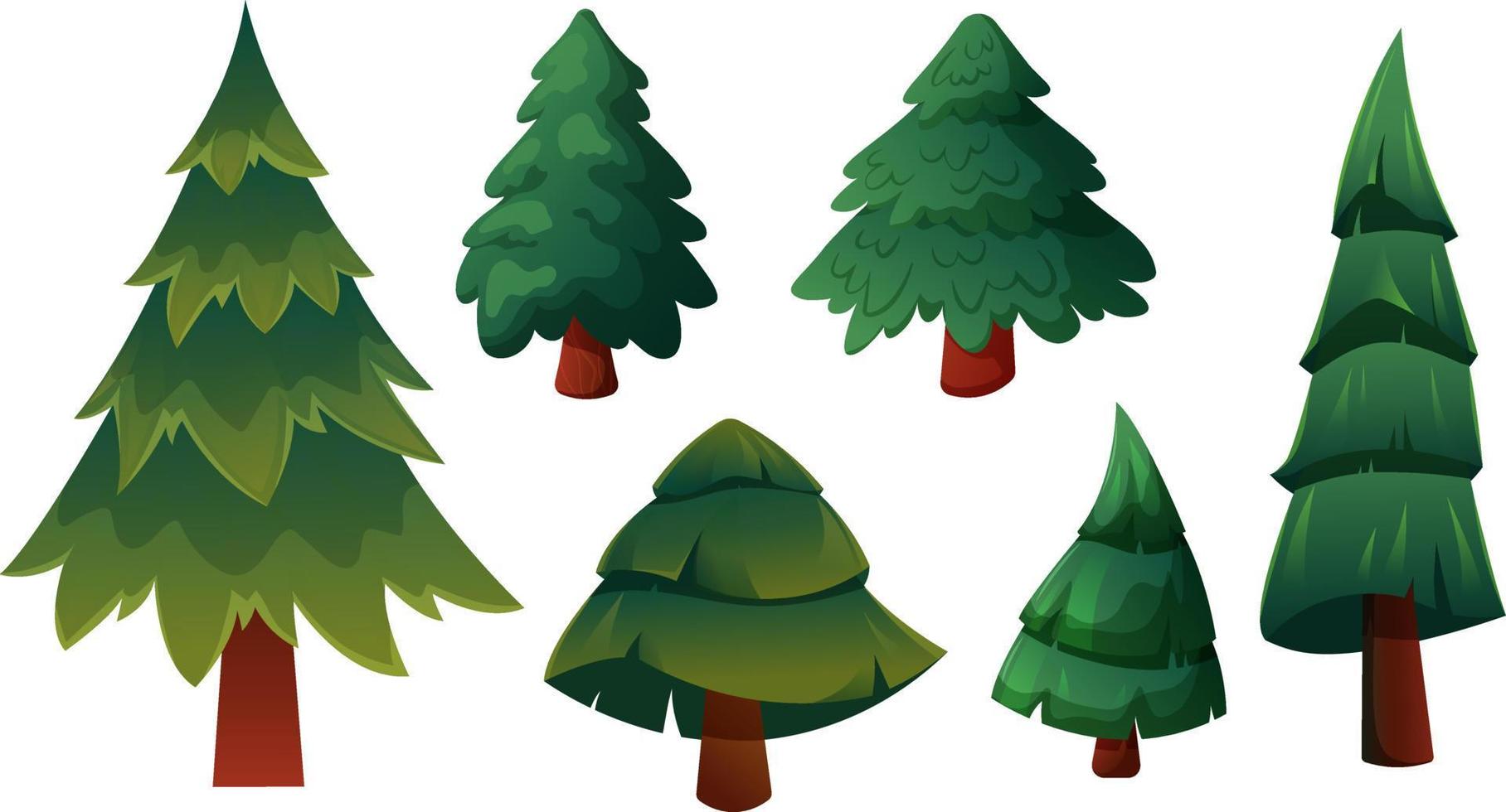 reeks van Kerstmis bomen Aan transparant achtergrond zonder sneeuw en speelgoed vector