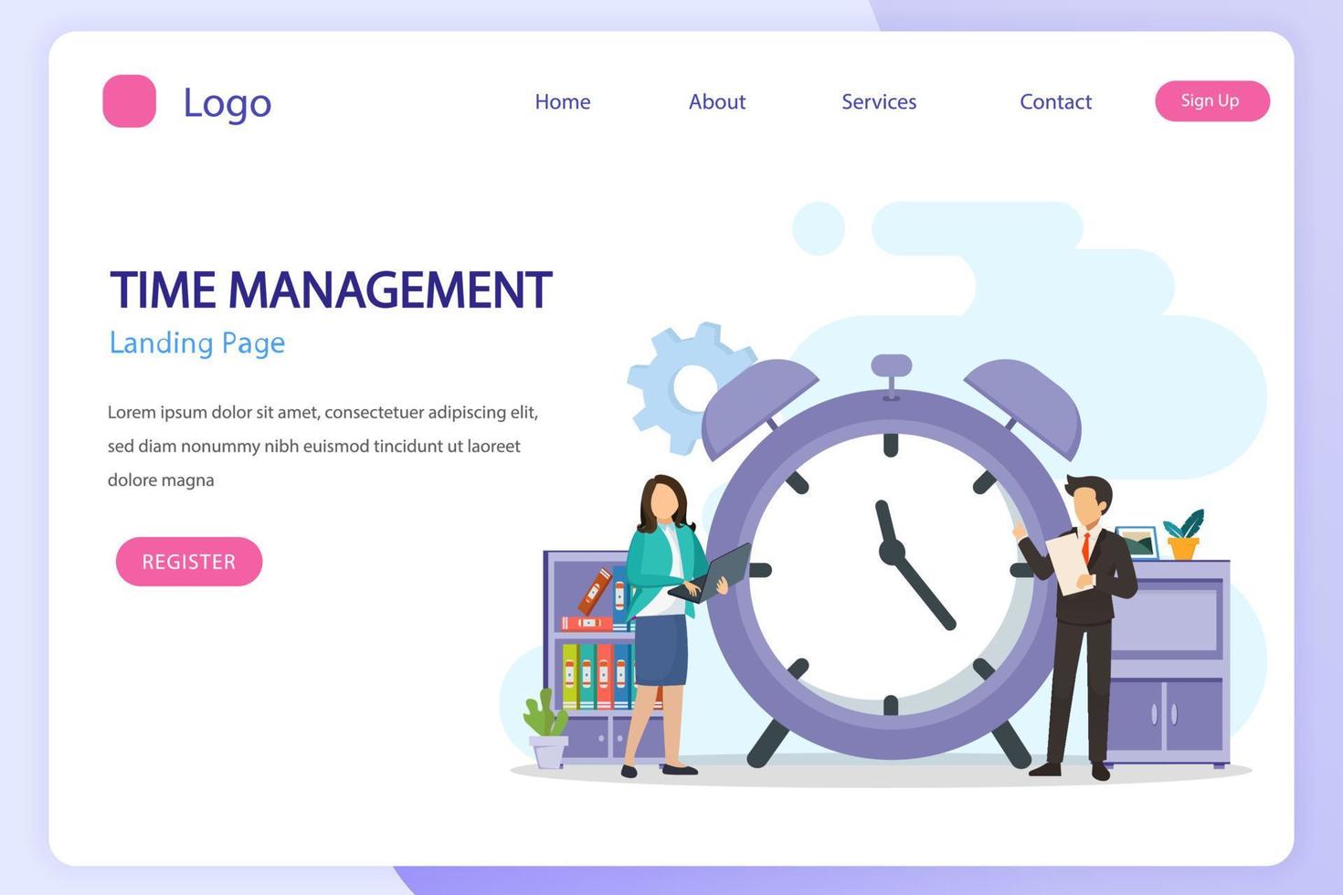 time management concept, platte vector sjabloonstijl geschikt voor web bestemmingspagina, achtergrond.