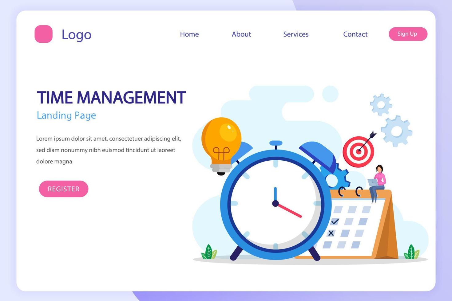 time management concept, platte vector sjabloonstijl geschikt voor web bestemmingspagina, achtergrond.