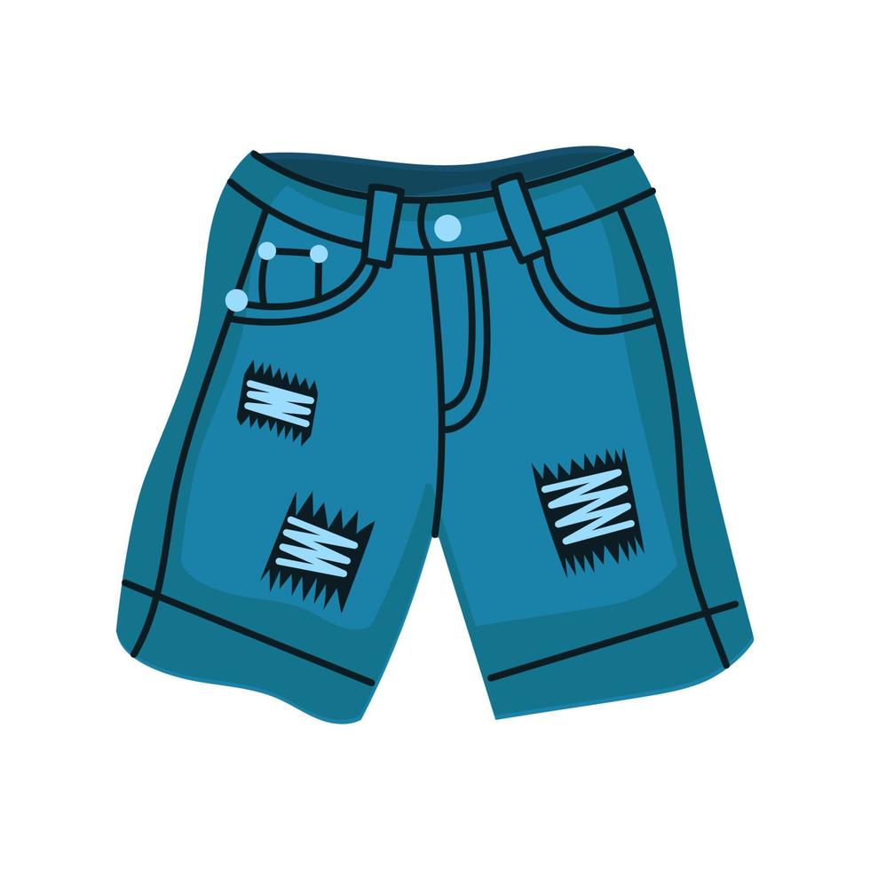 denim shorts jeans . modieus kleren voor Dames. gewoontjes blauw textiel kleding en kleding fabriek broek met patches en zak. mode vector illustratie concept