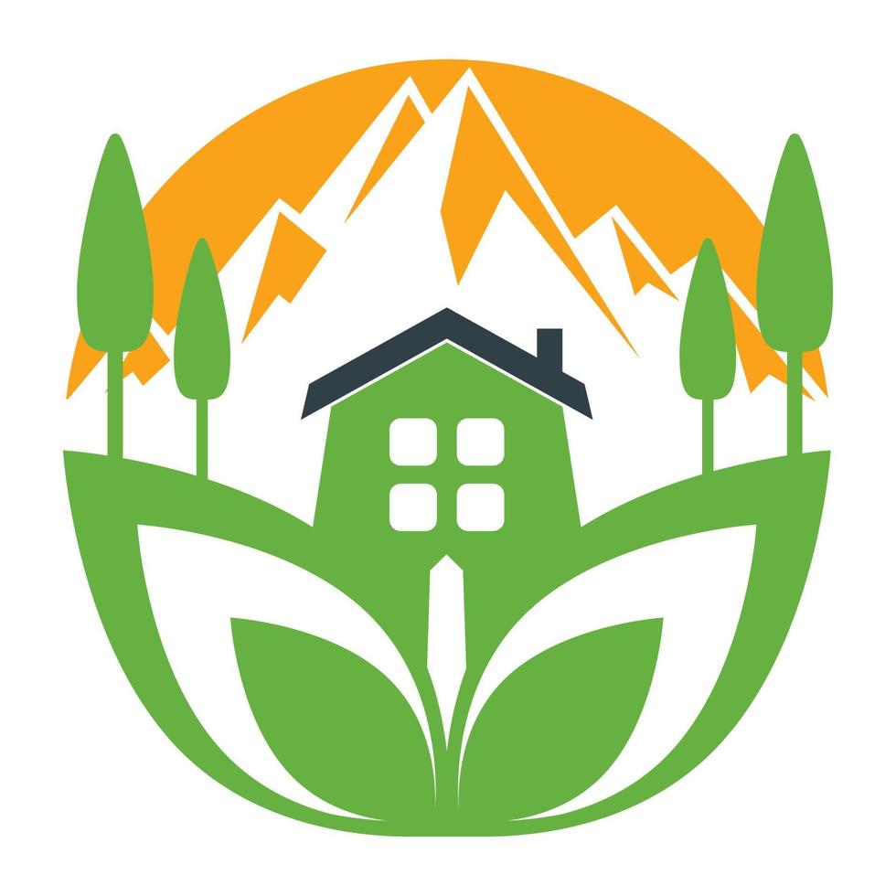 huis verhuur met berg visie logo ontwerp. natuurlijk echt landgoed gemakkelijk logo. vector