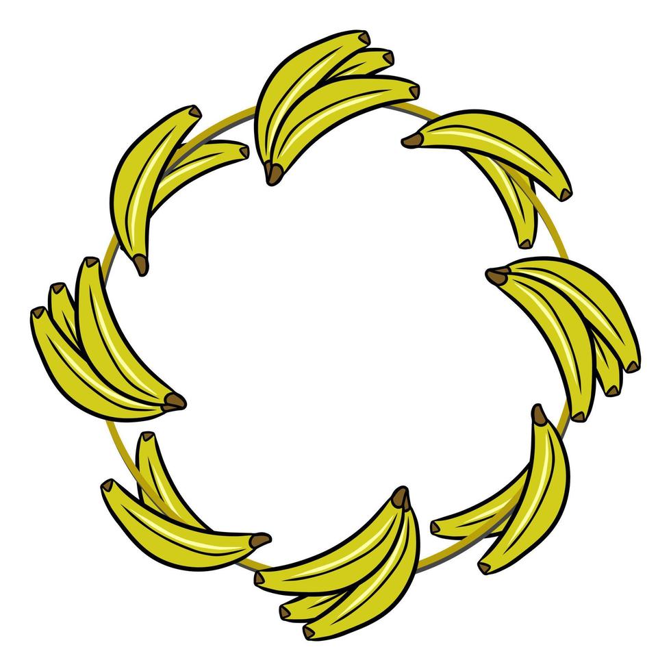 ronde kader, helder geel rijp banaan fruit, kopiëren ruimte, vector illustratie in tekenfilm stijl