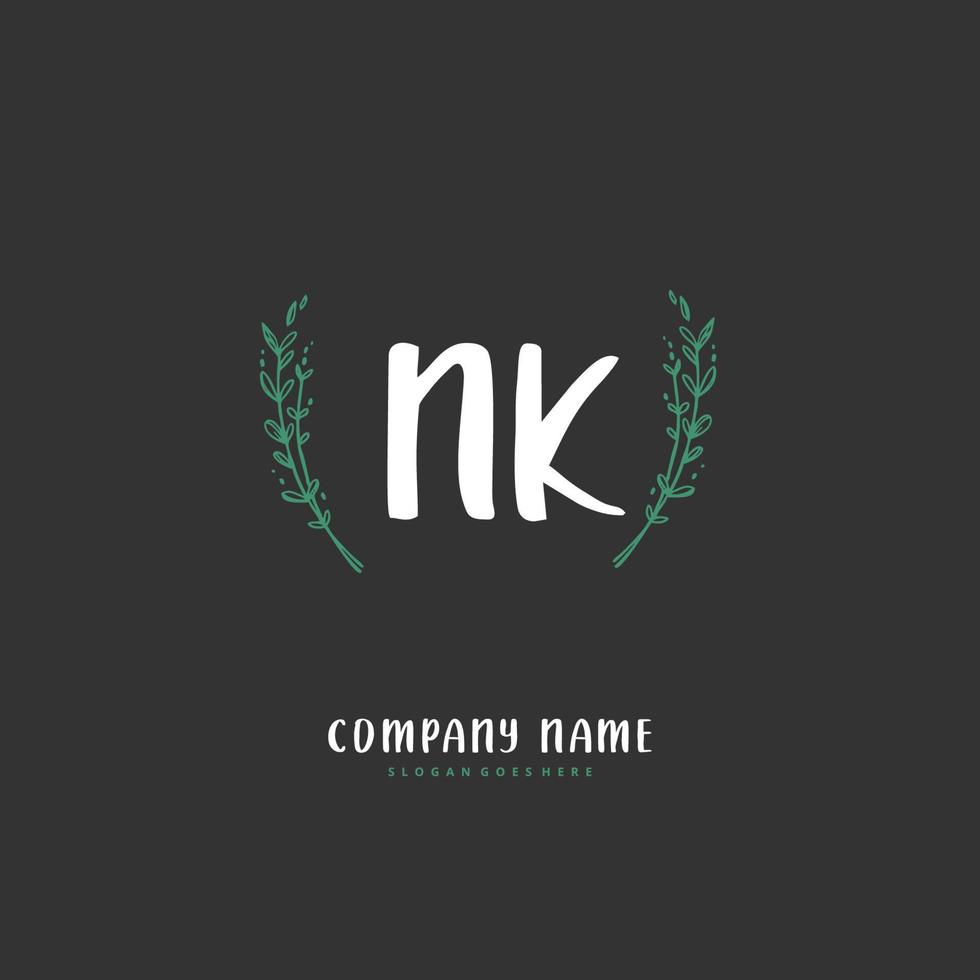 n k nk eerste handschrift en handtekening logo ontwerp met cirkel. mooi ontwerp handgeschreven logo voor mode, team, bruiloft, luxe logo. vector