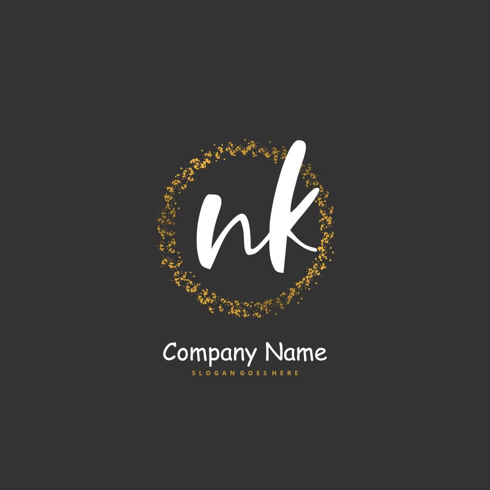 n k nk eerste handschrift en handtekening logo ontwerp met cirkel. mooi ontwerp handgeschreven logo voor mode, team, bruiloft, luxe logo. vector