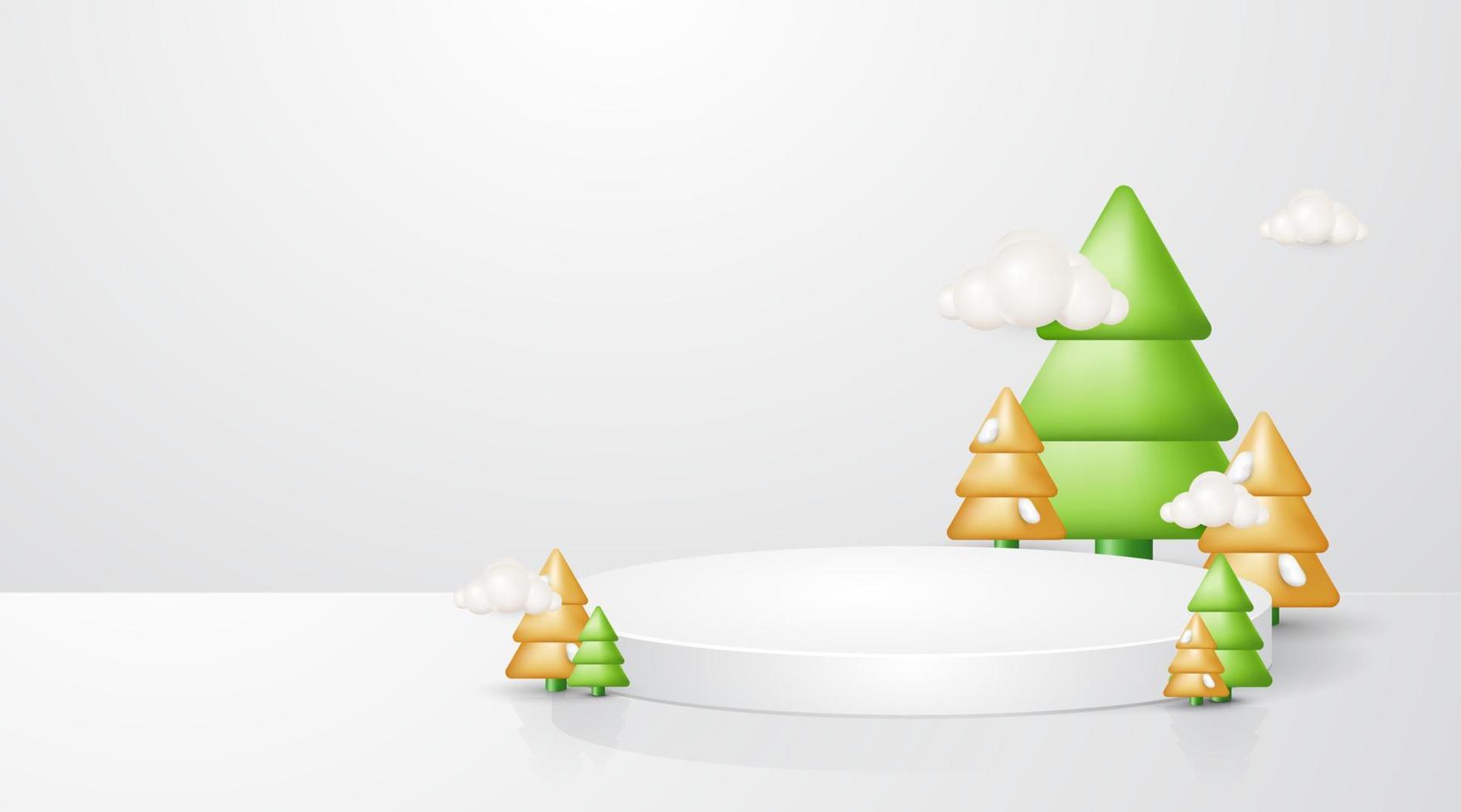 realistisch 3d Kerstmis sjabloon. voetstuk of podium staan voor weergeven Scherm producten. Kerstmis boom decoratie Aan wit achtergrond vector