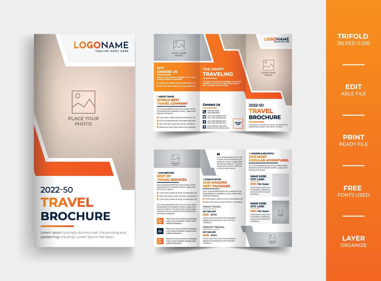 reizen drievoud brochure ontwerp, multipurpose reizen agentschap drievoud brochure sjabloon lay-out vector