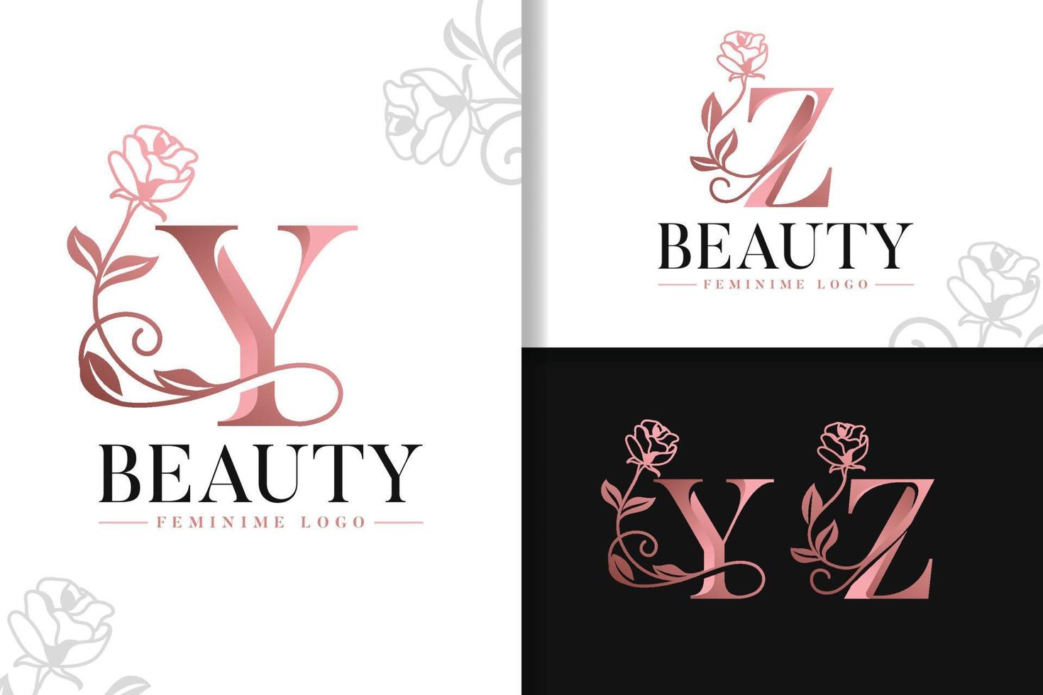 vrouwelijk monogram roos goud logo brief y en z met bloemen vector