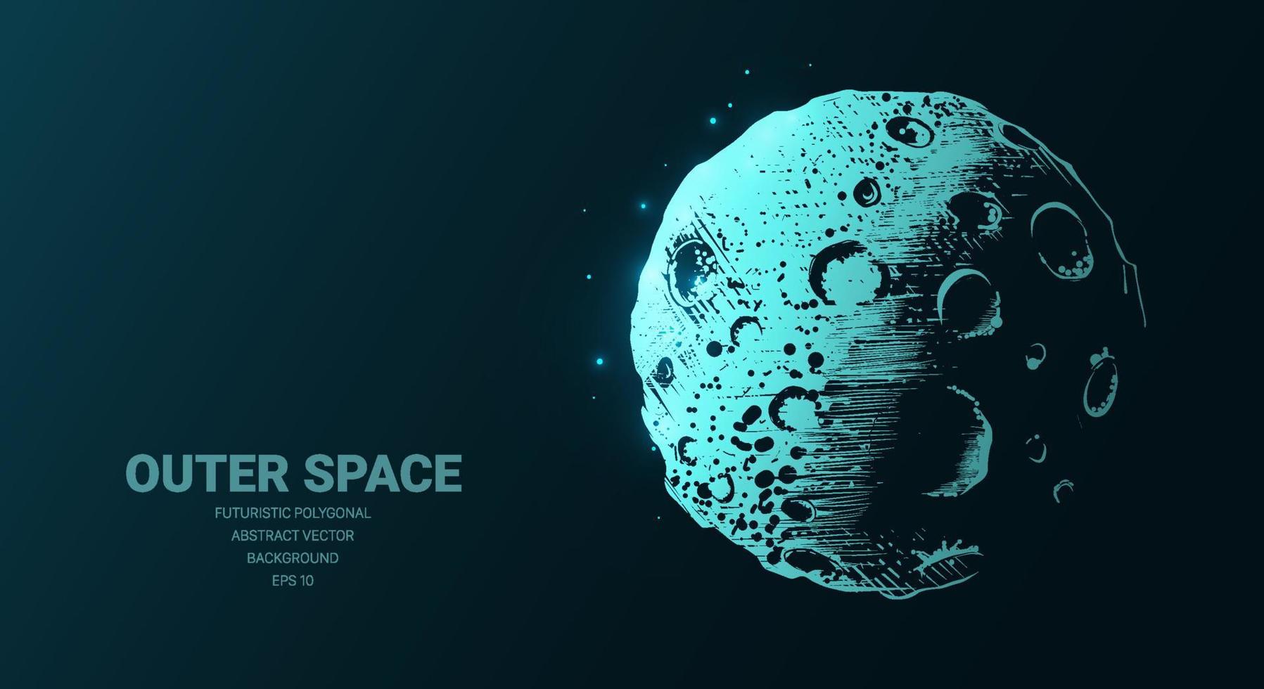 futuristische illustratie met hologram neon maan planeet schetsen, concept gloeiend icoon teken Aan donker achtergrond. vector digitaal kunst, technologie, buitenste ruimte, buitenaardse wezens, astronaut en kosmos concept.