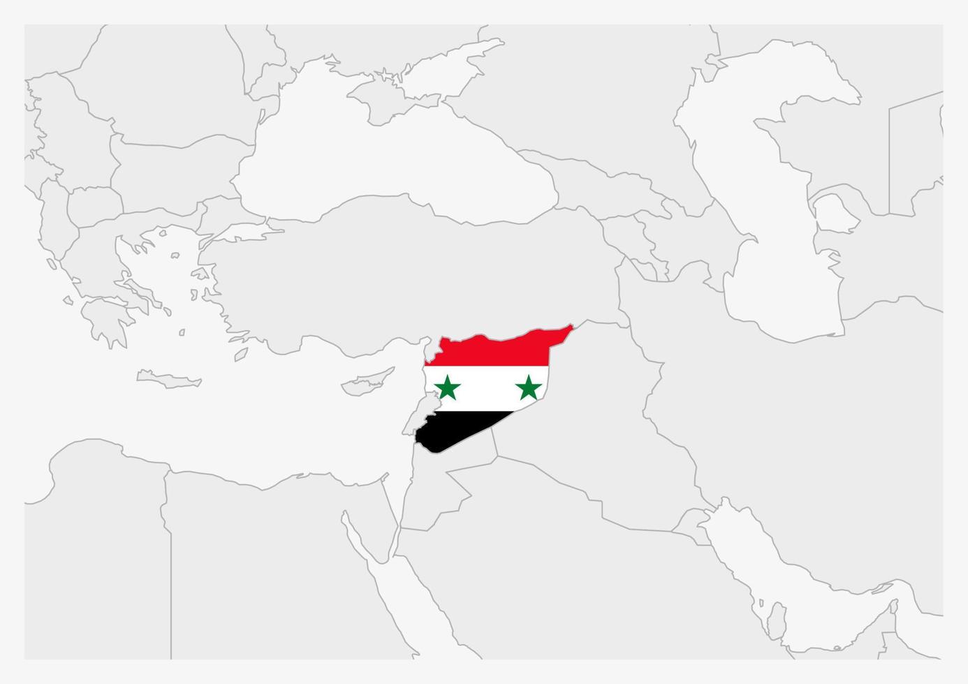 Syrië kaart gemarkeerd in Syrië vlag kleuren vector