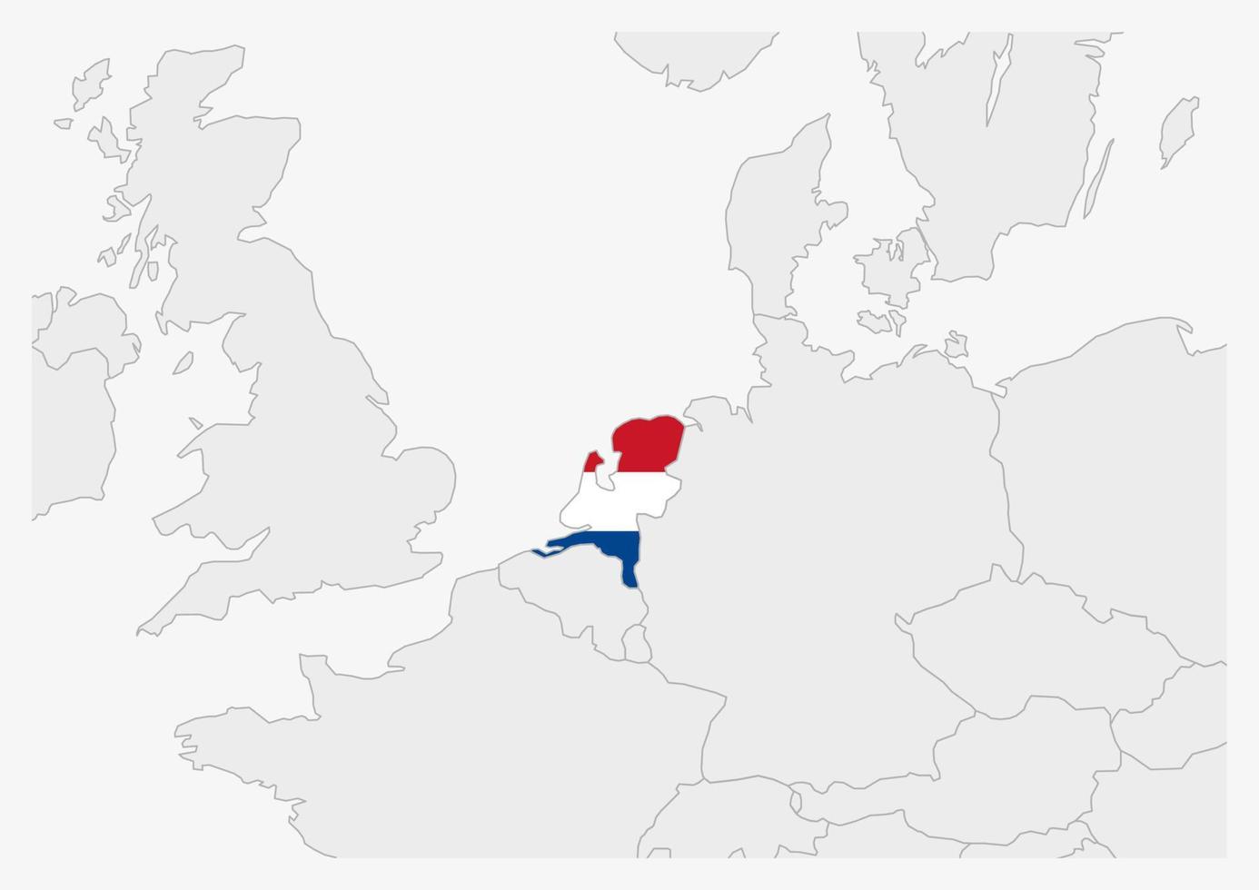 Nederland kaart gemarkeerd in Nederland vlag kleuren vector