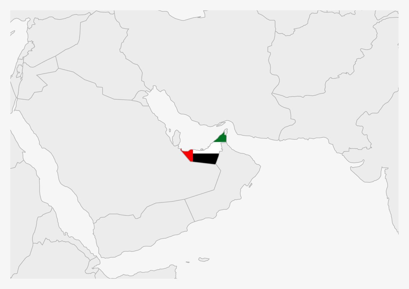 Verenigde Arabisch emiraten kaart gemarkeerd in uae vlag kleuren vector