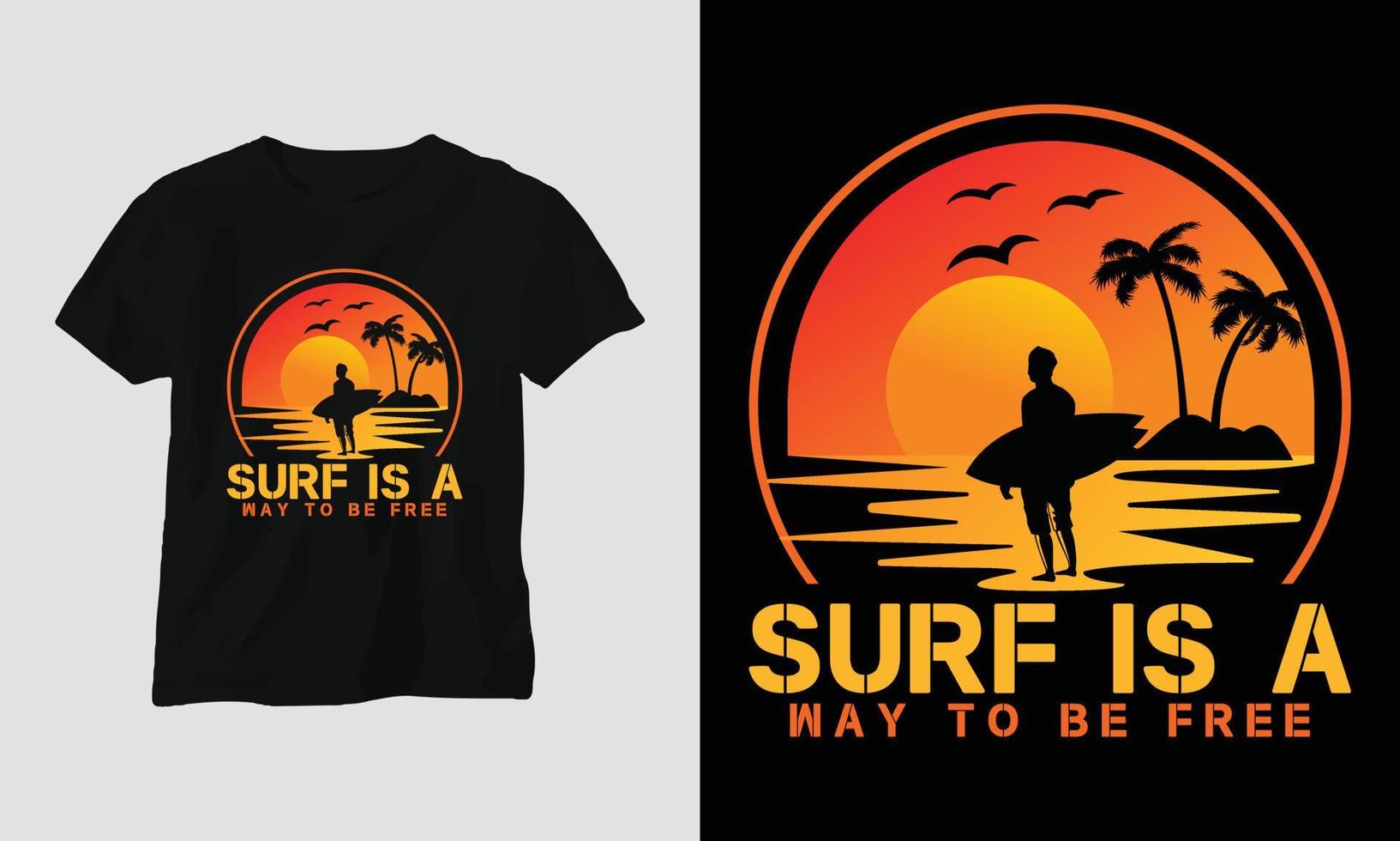 surfing t-shirt ontwerp, retro kleur vector