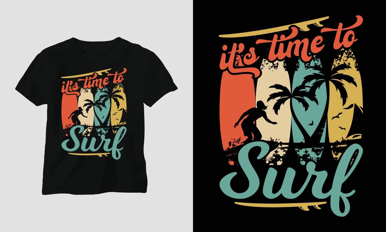 surfing t-shirt ontwerp, retro kleur vector