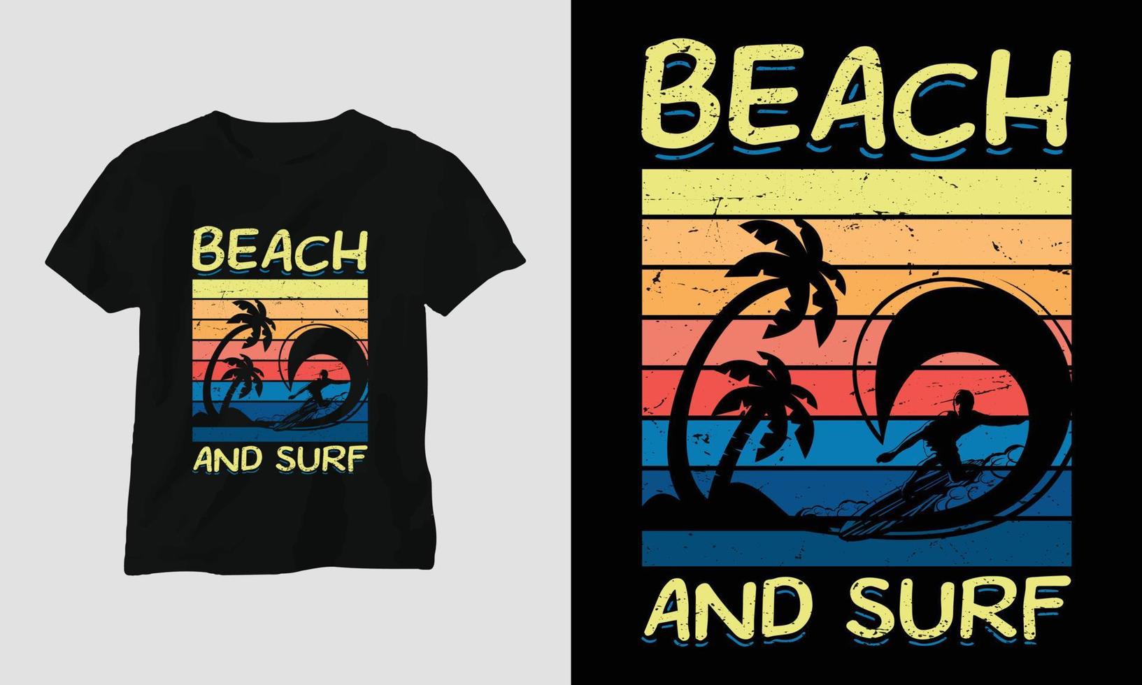 surfing t-shirt ontwerp, retro kleur vector