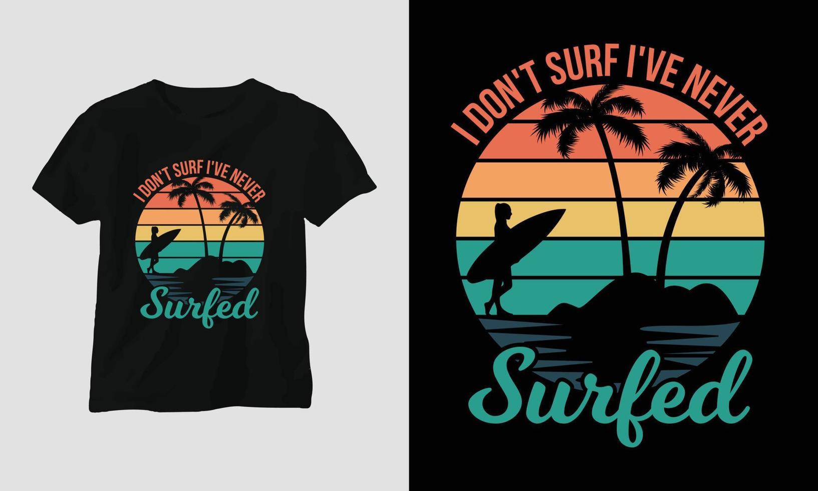 surfing t-shirt ontwerp, retro kleur vector